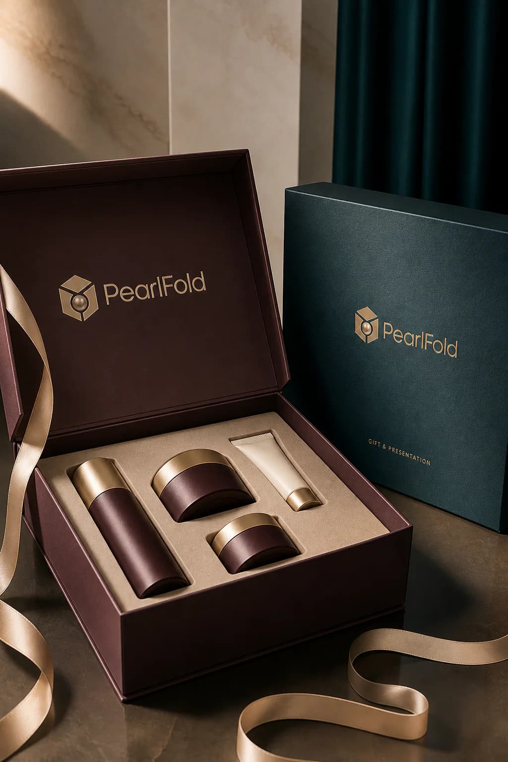 PearlFold gift and presentation box with arranged products