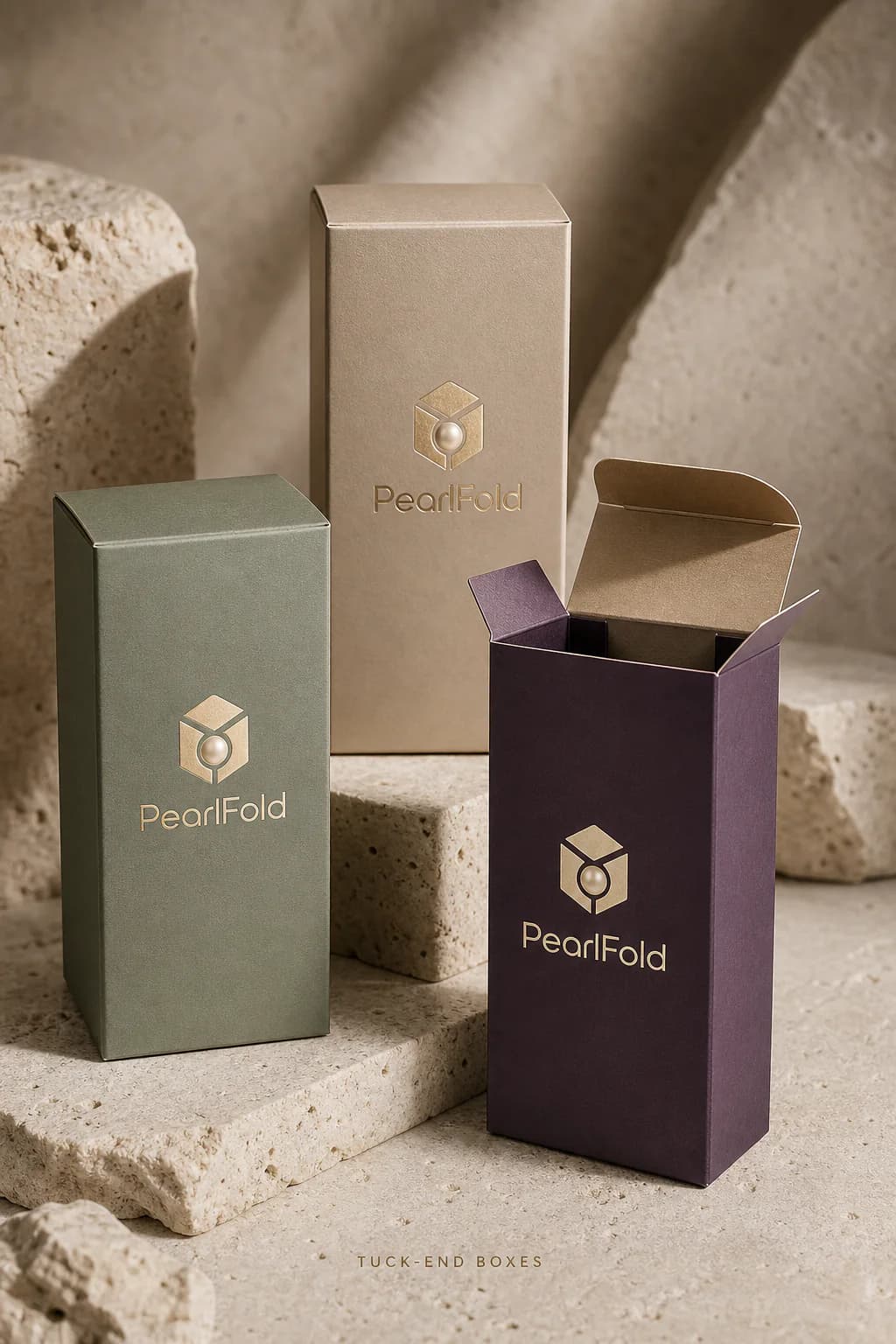 Deep teal PearlFold tuck-end boxes