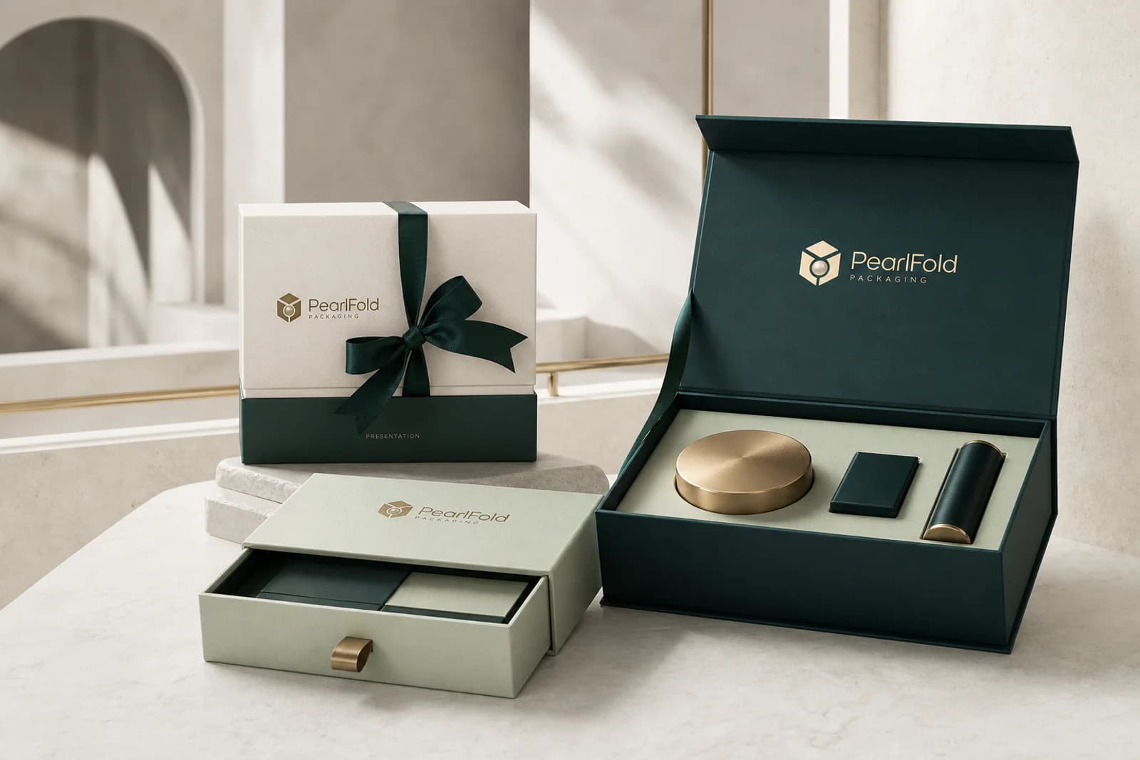 Custom rigid gift packaging with magnetic, drawer, and two-piece box structures