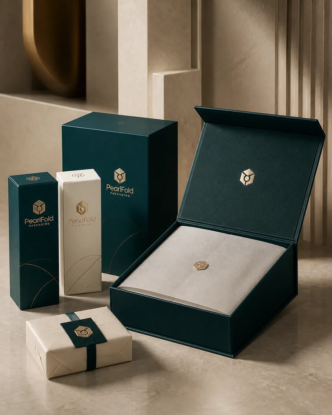 Finished PearlFold packaging prepared for presentation and delivery