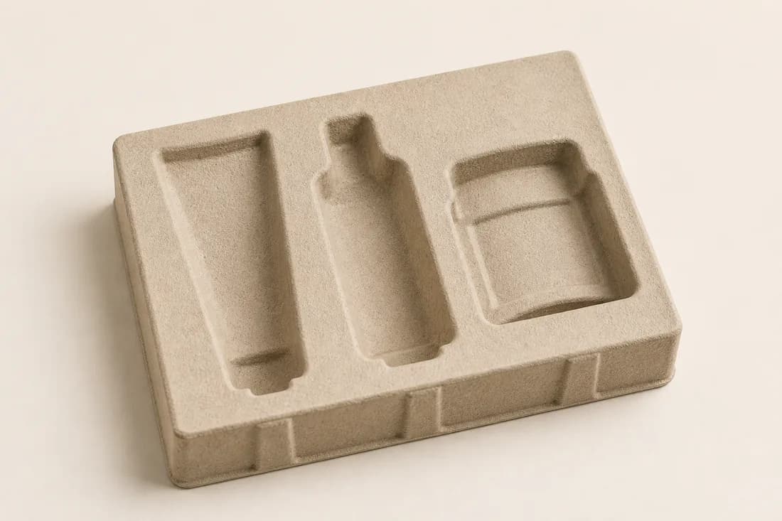 Natural molded paper fiber insert with three shaped product cavities