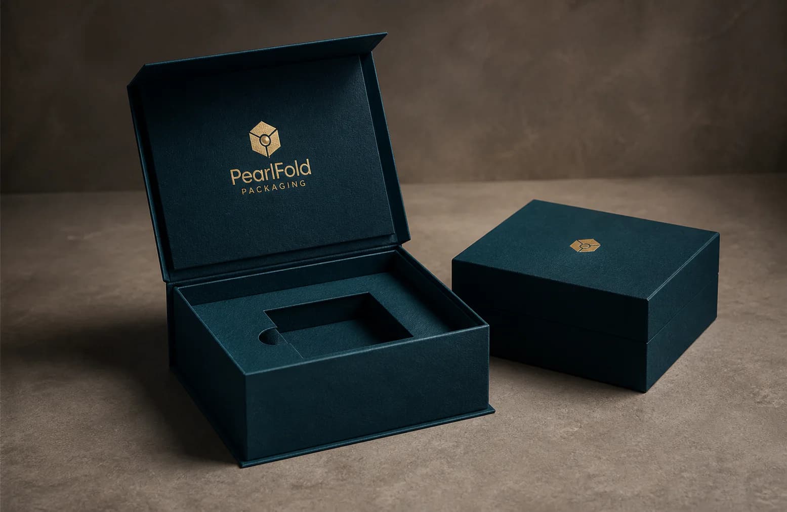 Open PearlFold rigid presentation box with a fitted insert