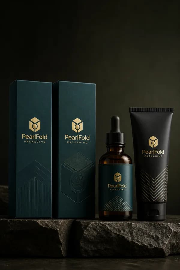 PearlFold hair and grooming cartons with an oil bottle and matte tube