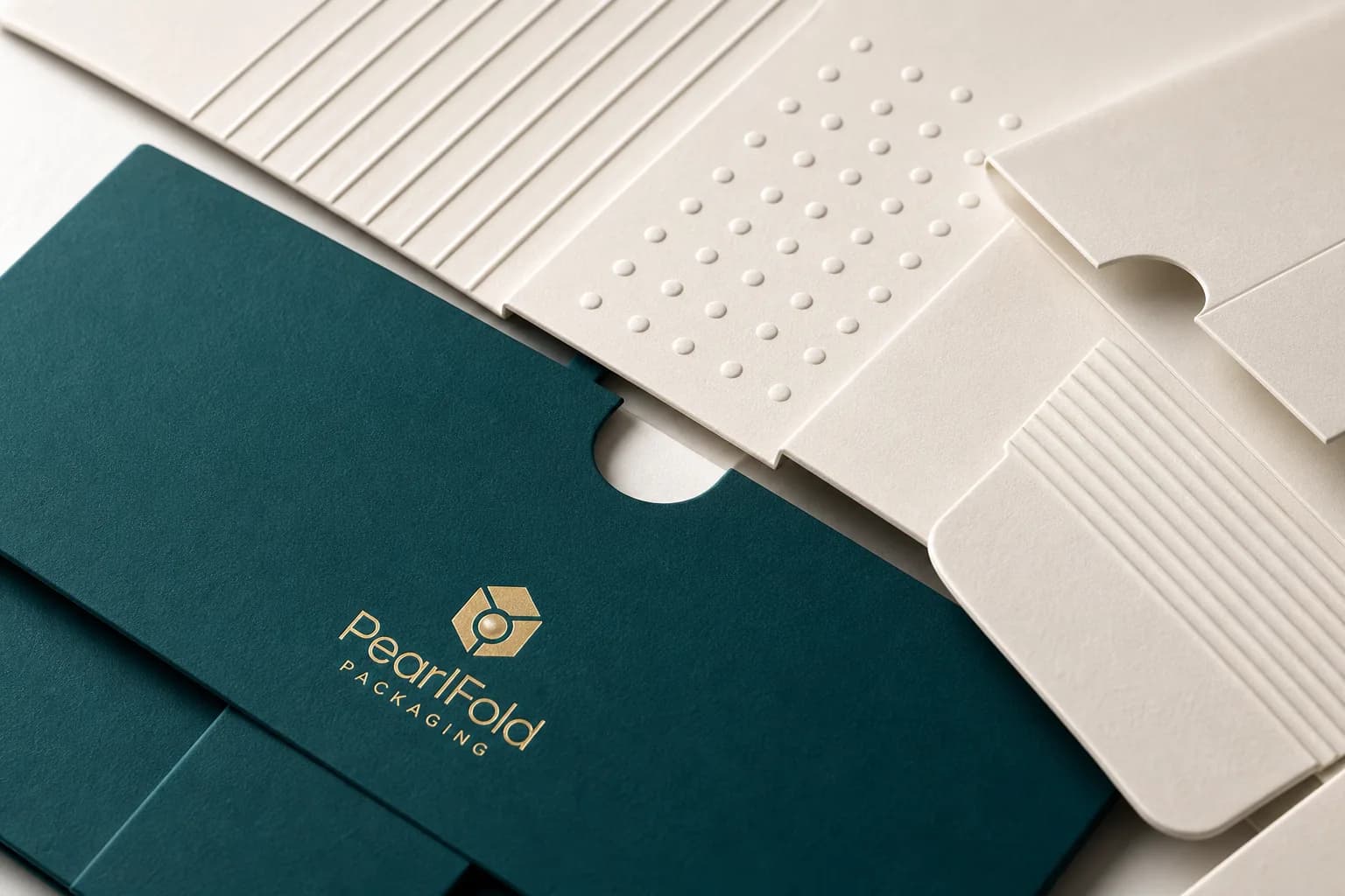 PearlFold tactile paperboard samples with raised patterns and accessible pull tabs