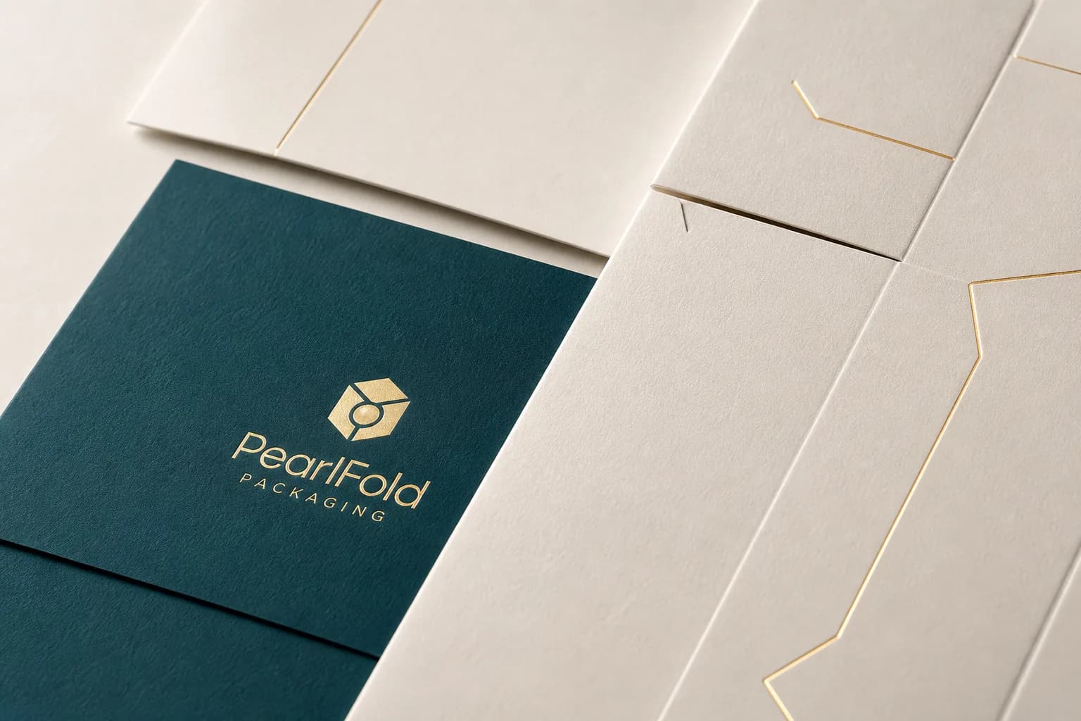 PearlFold privacy document folio with layered pearl paper and gold detailing