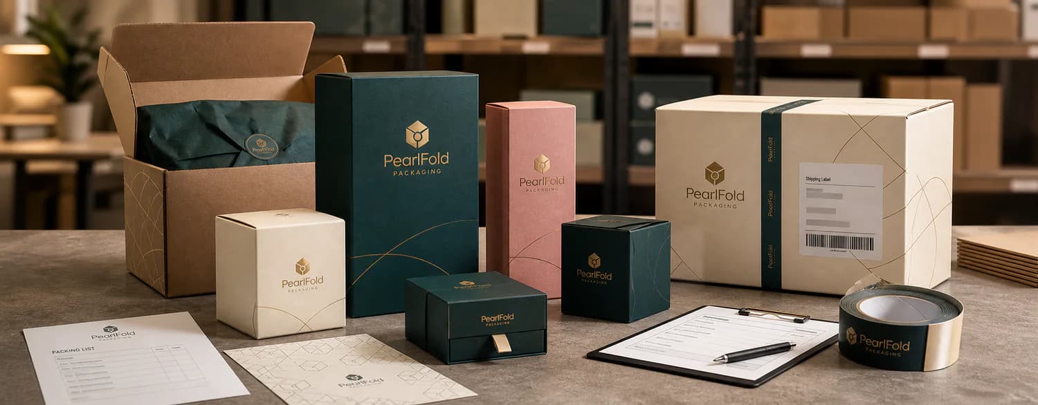 Finished PearlFold packaging prepared with labels and shipping documentation