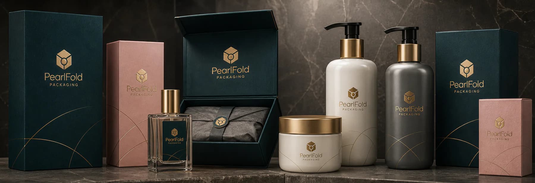 Coordinated PearlFold packaging for cosmetics, skincare, fragrance, and personal care