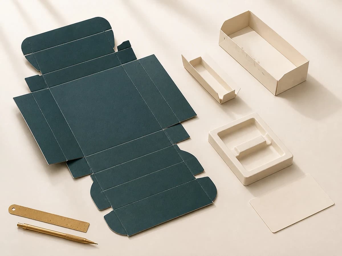 Exploded folding carton dieline with separable paper-based insert components