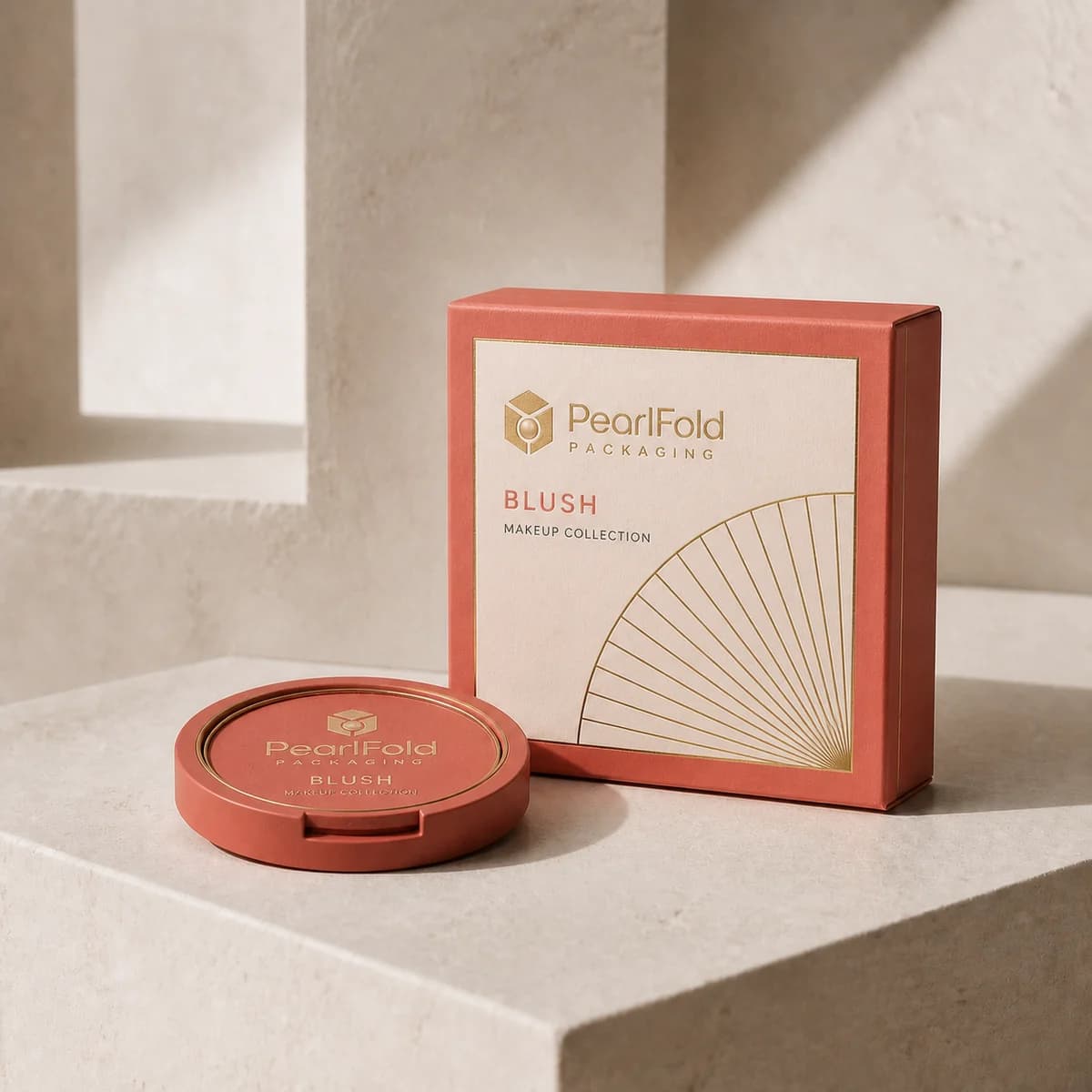 Custom blush box in a premium square retail styling scene