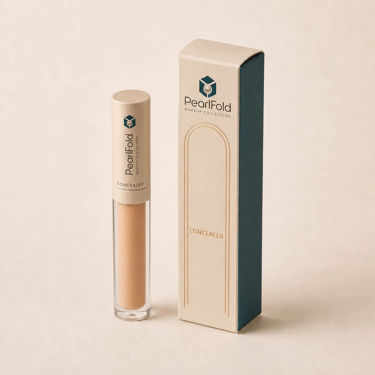 Custom concealer packaging shown from a three-quarter side angle