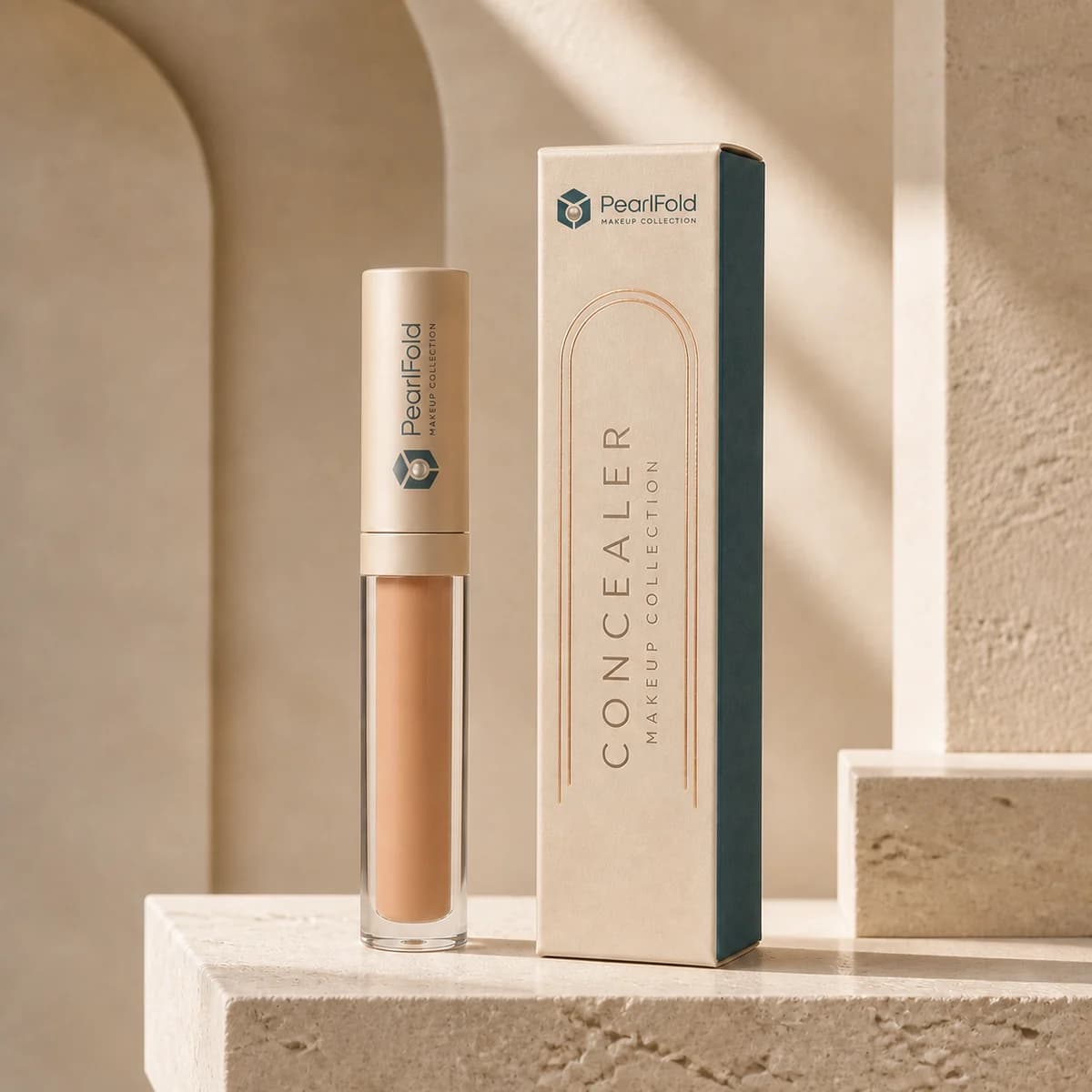 Custom concealer box in a premium square retail styling scene
