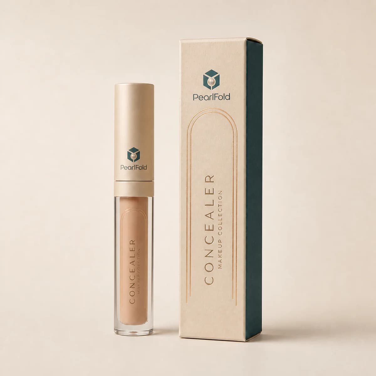 Custom concealer box with matching product in a square studio photograph