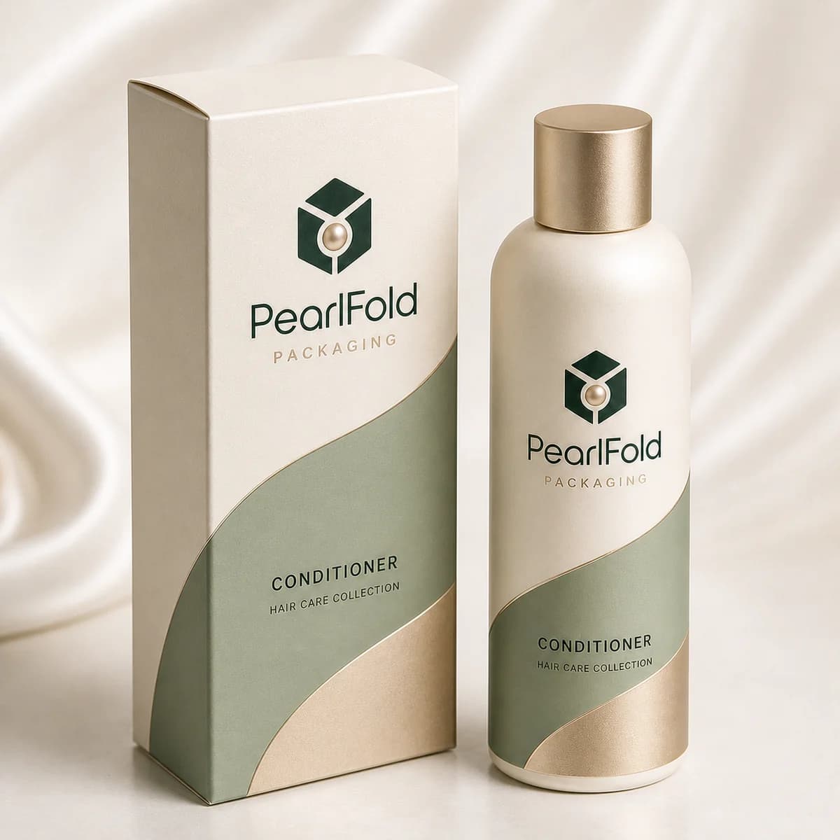 Custom conditioner packaging shown from a three-quarter side angle