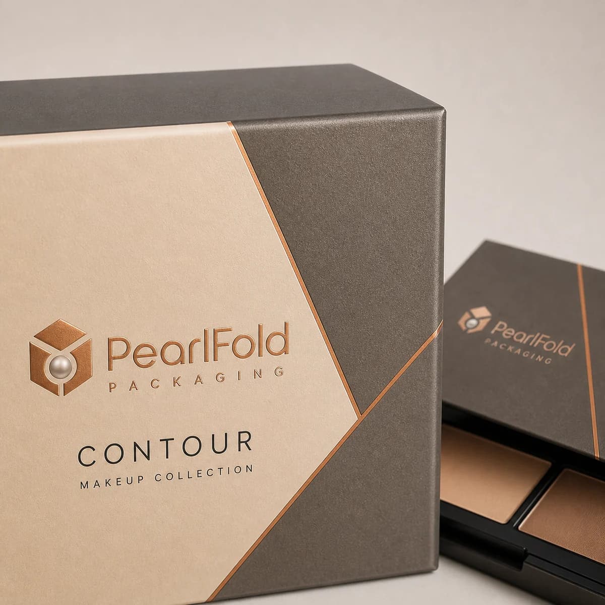 Close-up of custom contour box paper texture, print detail, and corner construction