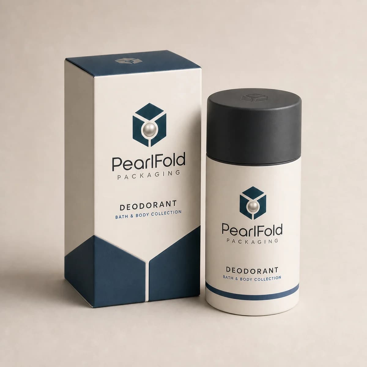 Close-up of custom deodorant box paper texture, print detail, and corner construction