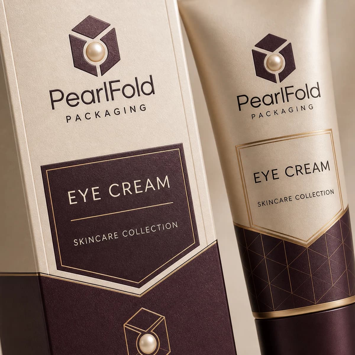 Close-up of custom eye cream box paper texture, print detail, and corner construction