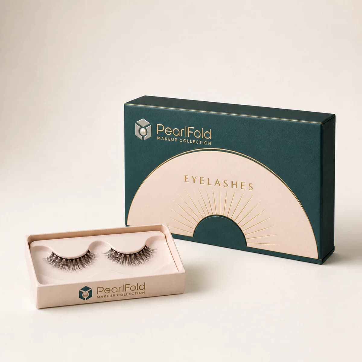 Custom eyelash box with matching product in a square studio photograph