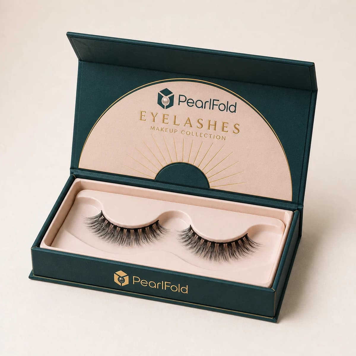 Open custom eyelash box showing its fitted insert and product presentation