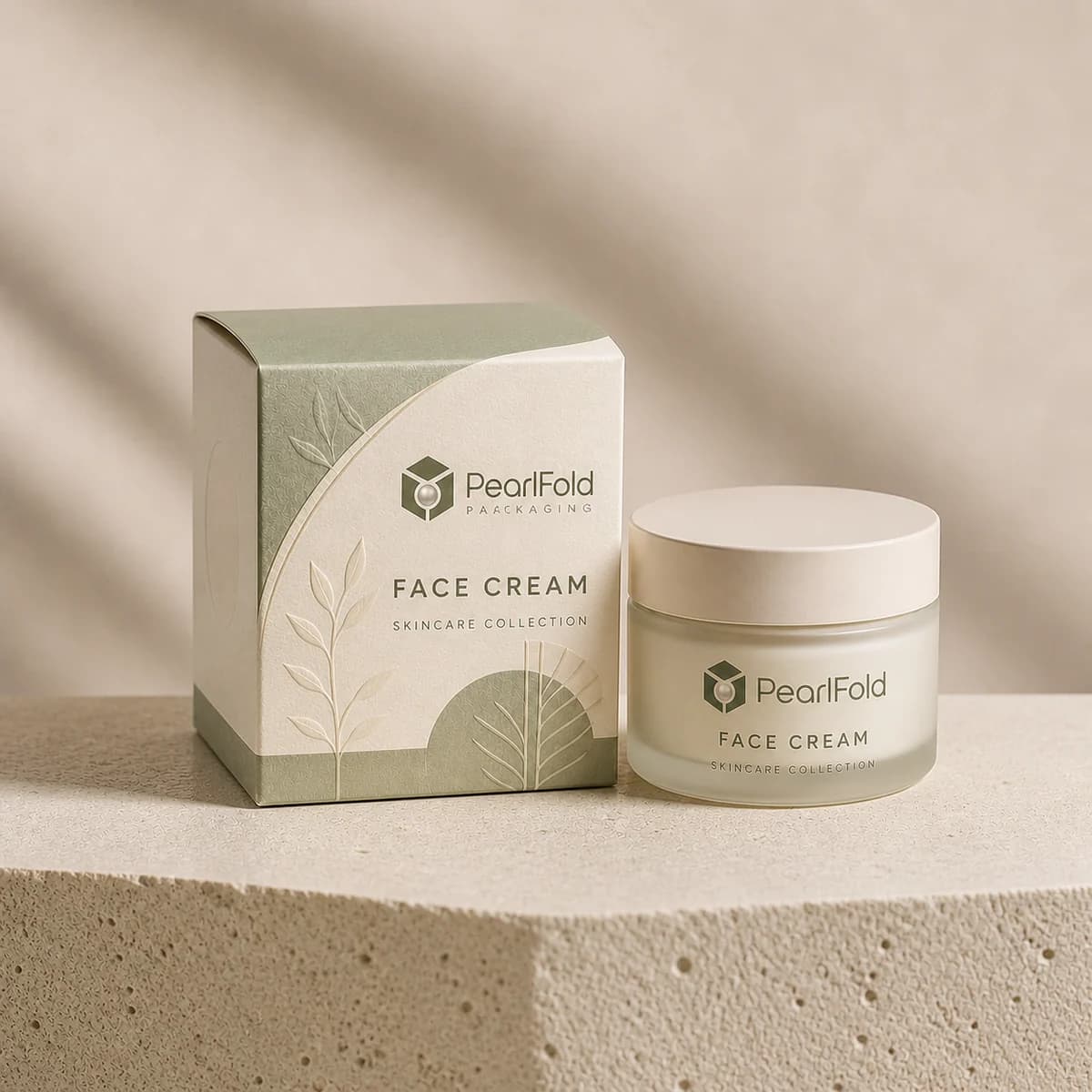 Custom face cream box in a premium square retail styling scene