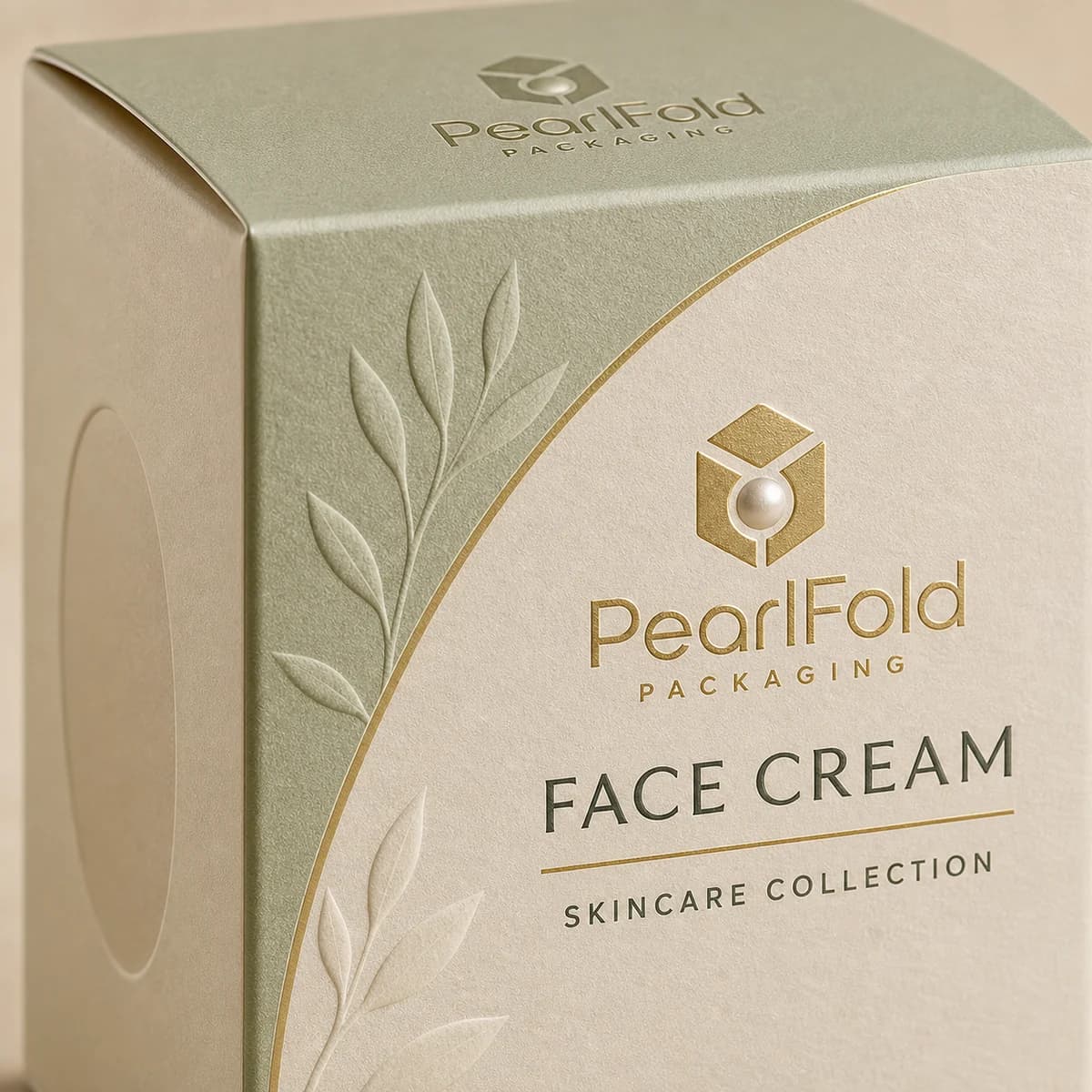 Close-up of custom face cream box paper texture, print detail, and corner construction