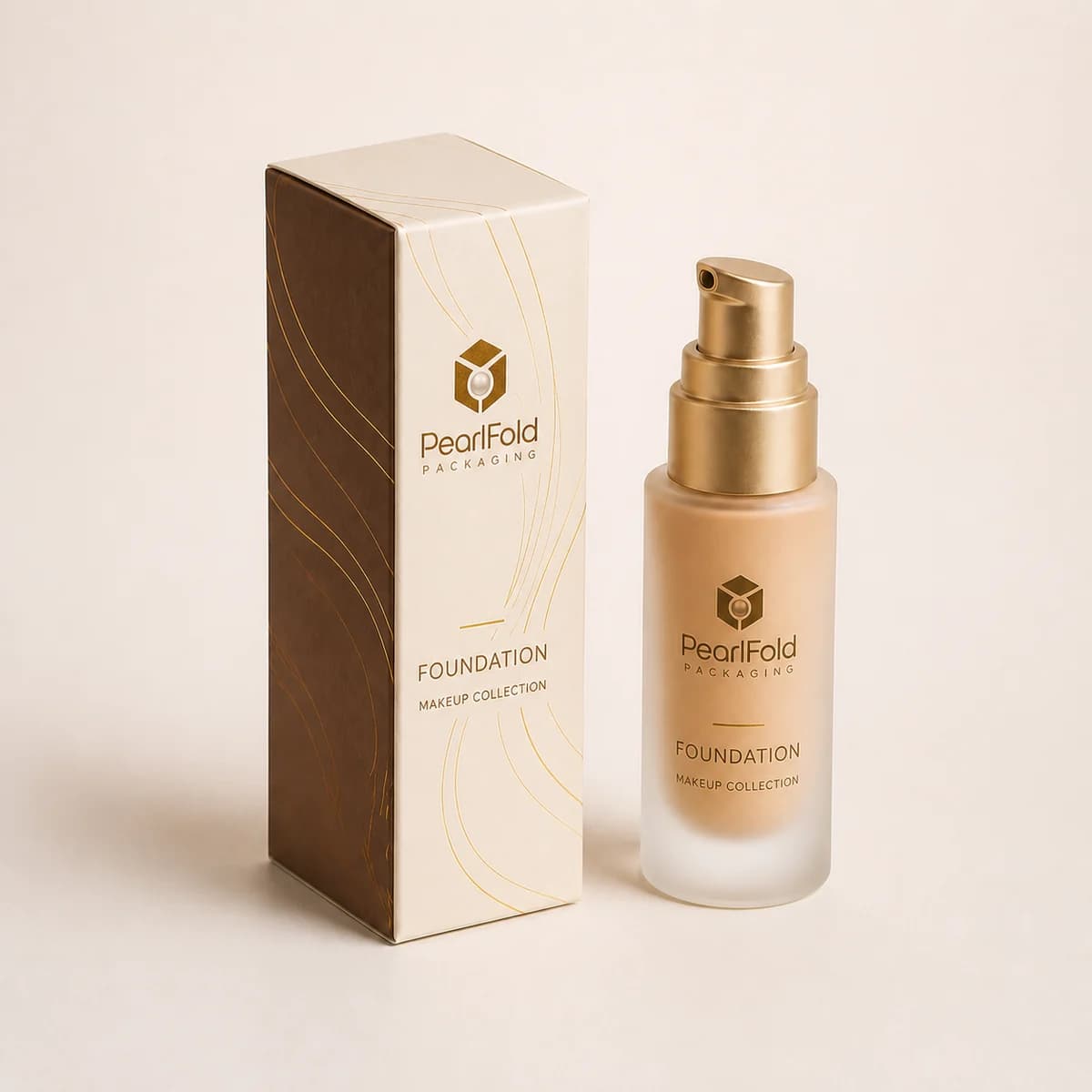 Custom foundation packaging shown from a three-quarter side angle