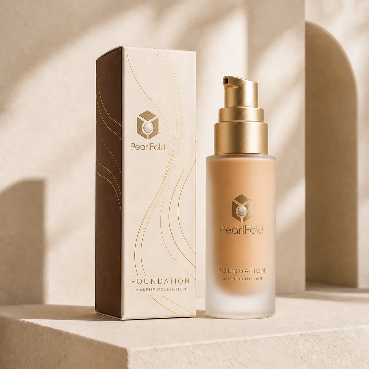 Custom foundation box in a premium square retail styling scene