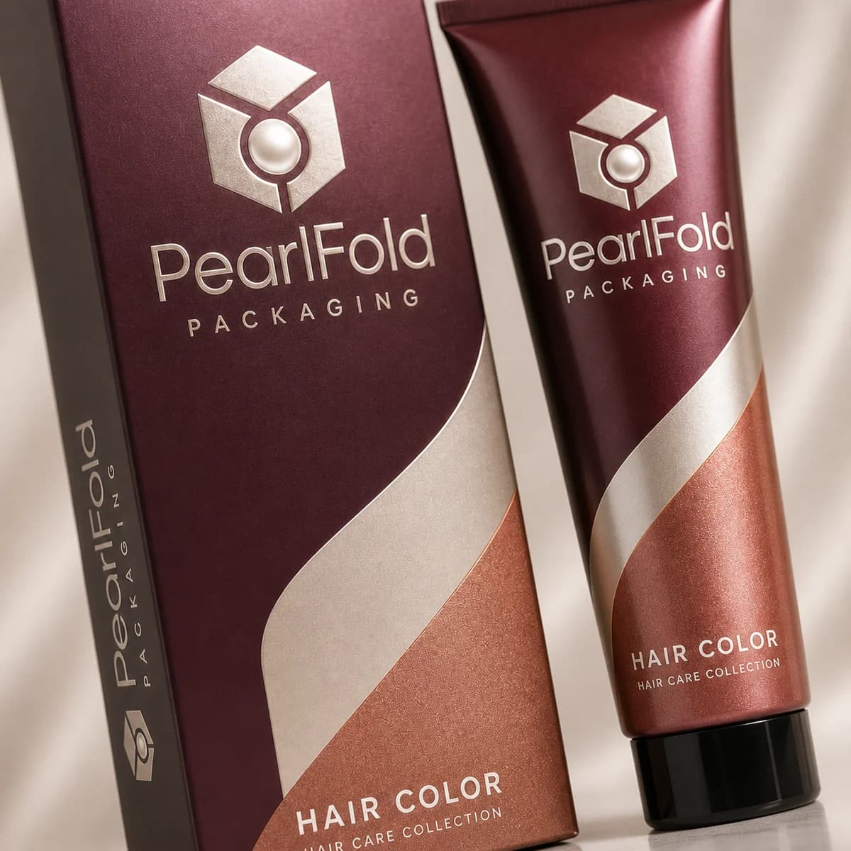 Close-up of custom hair color box paper texture, print detail, and corner construction
