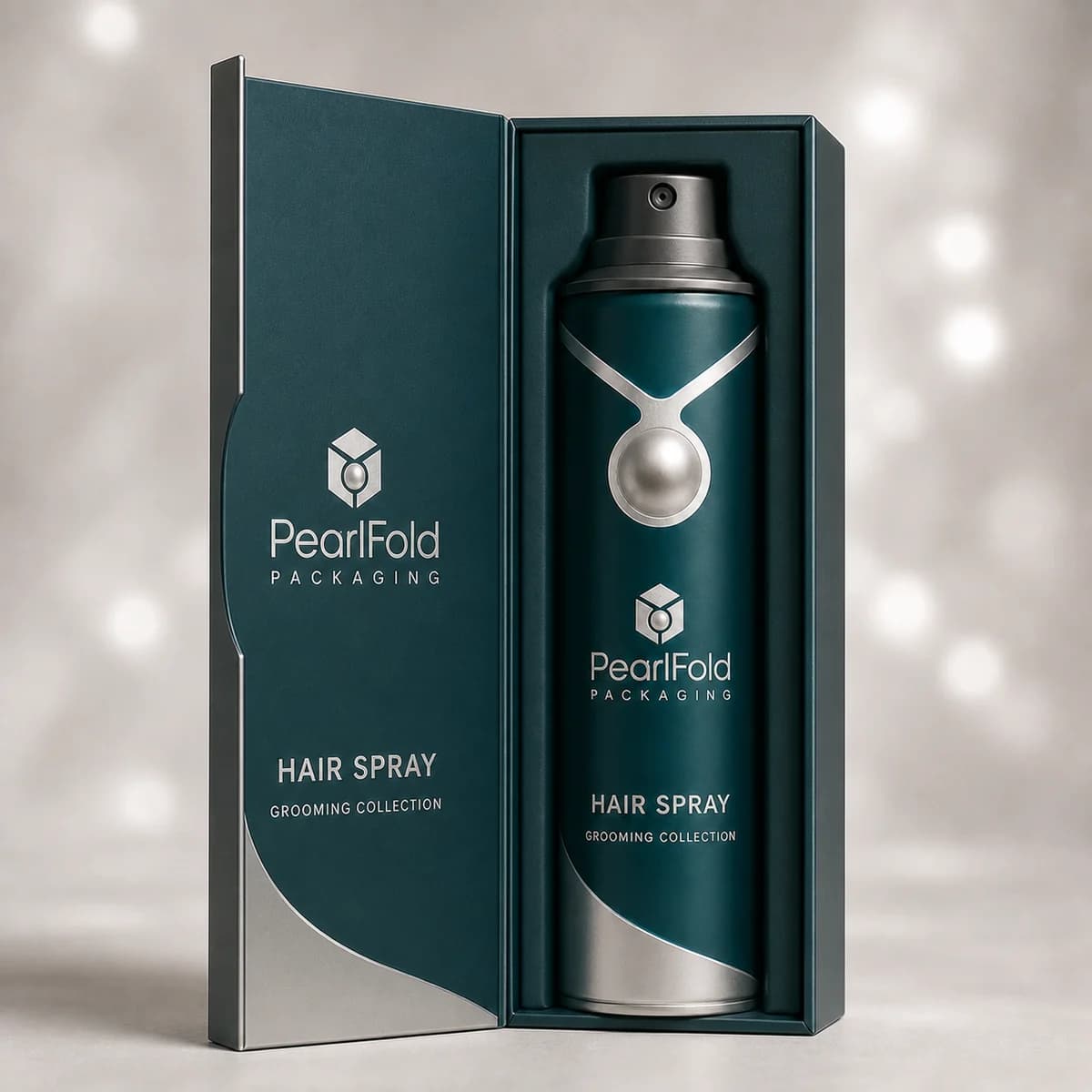 Open custom hair spray box showing its fitted insert and product presentation
