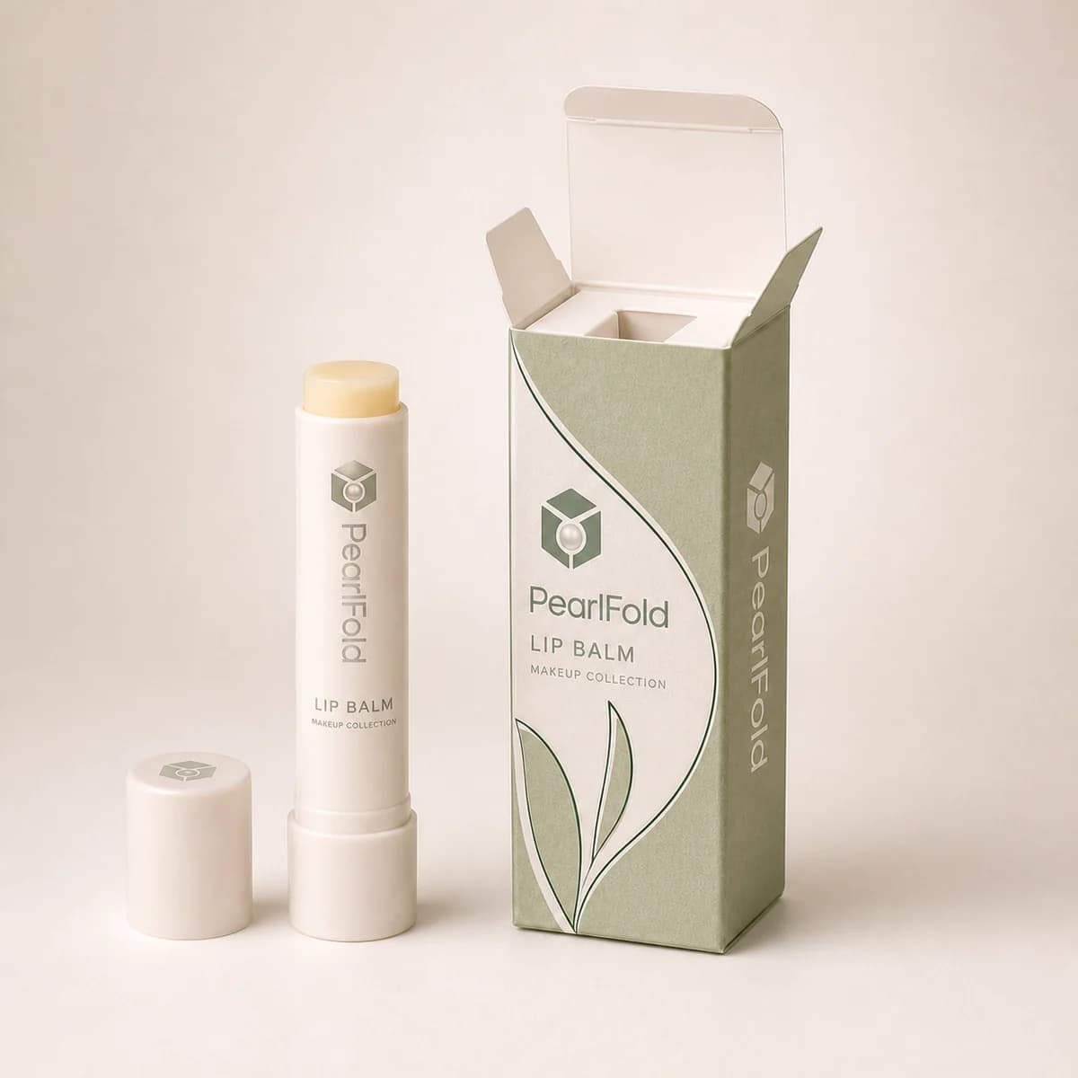 Open custom lip balm box showing its fitted insert and product presentation