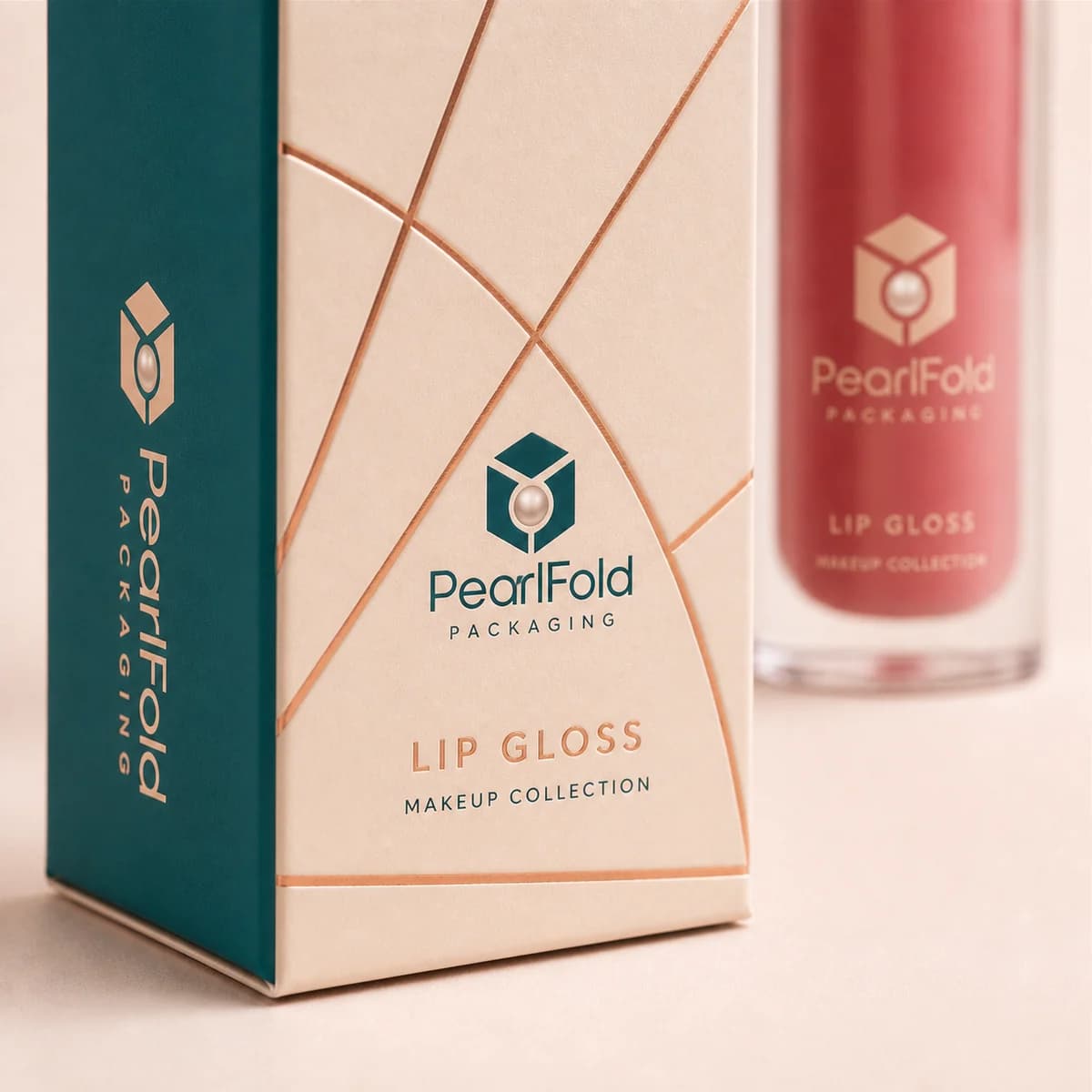 Close-up of custom lip gloss box paper texture, print detail, and corner construction