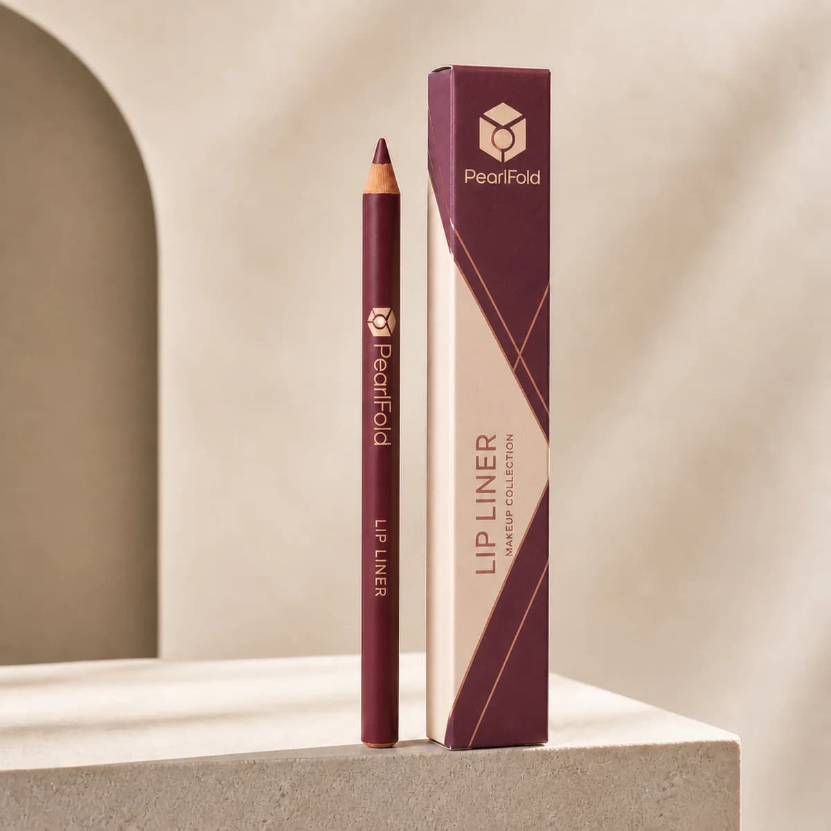 Custom lip liner box in a premium square retail styling scene