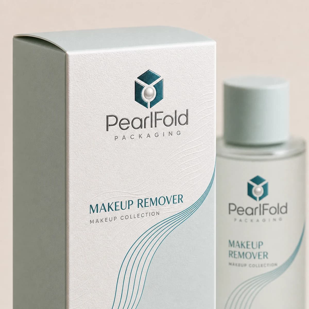 Close-up of custom makeup remover box paper texture, print detail, and corner construction
