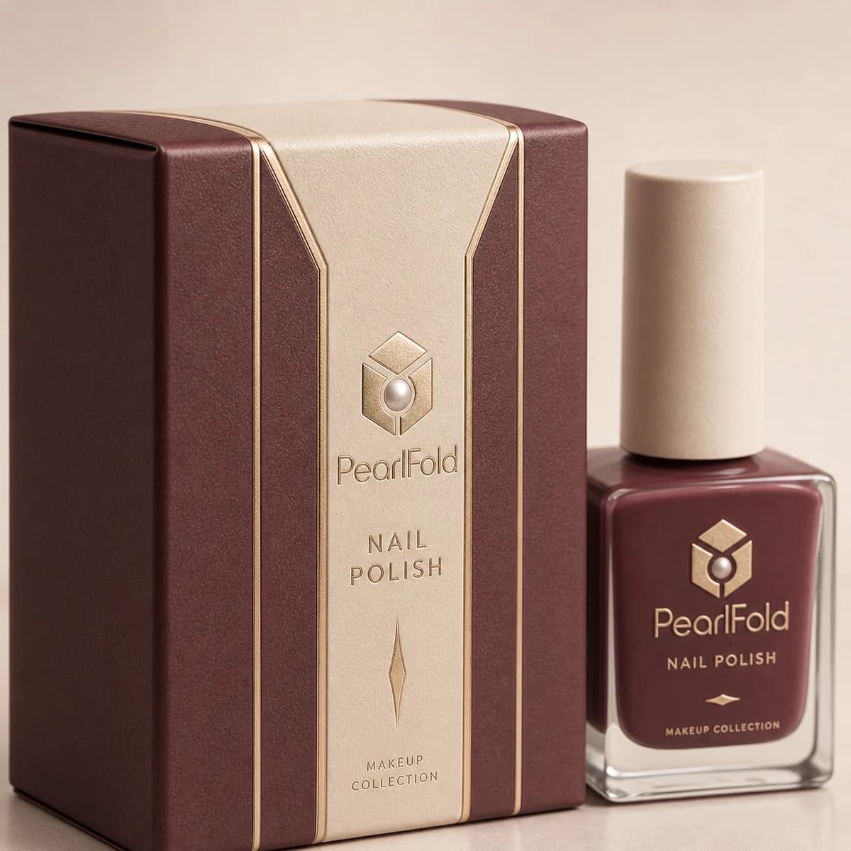 Close-up of custom nail polish box paper texture, print detail, and corner construction