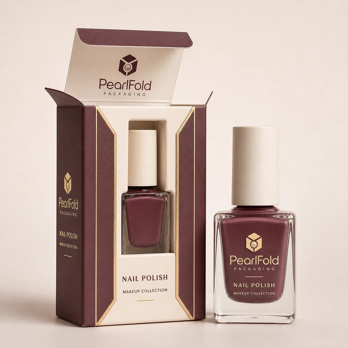 Open custom nail polish box showing its fitted insert and product presentation