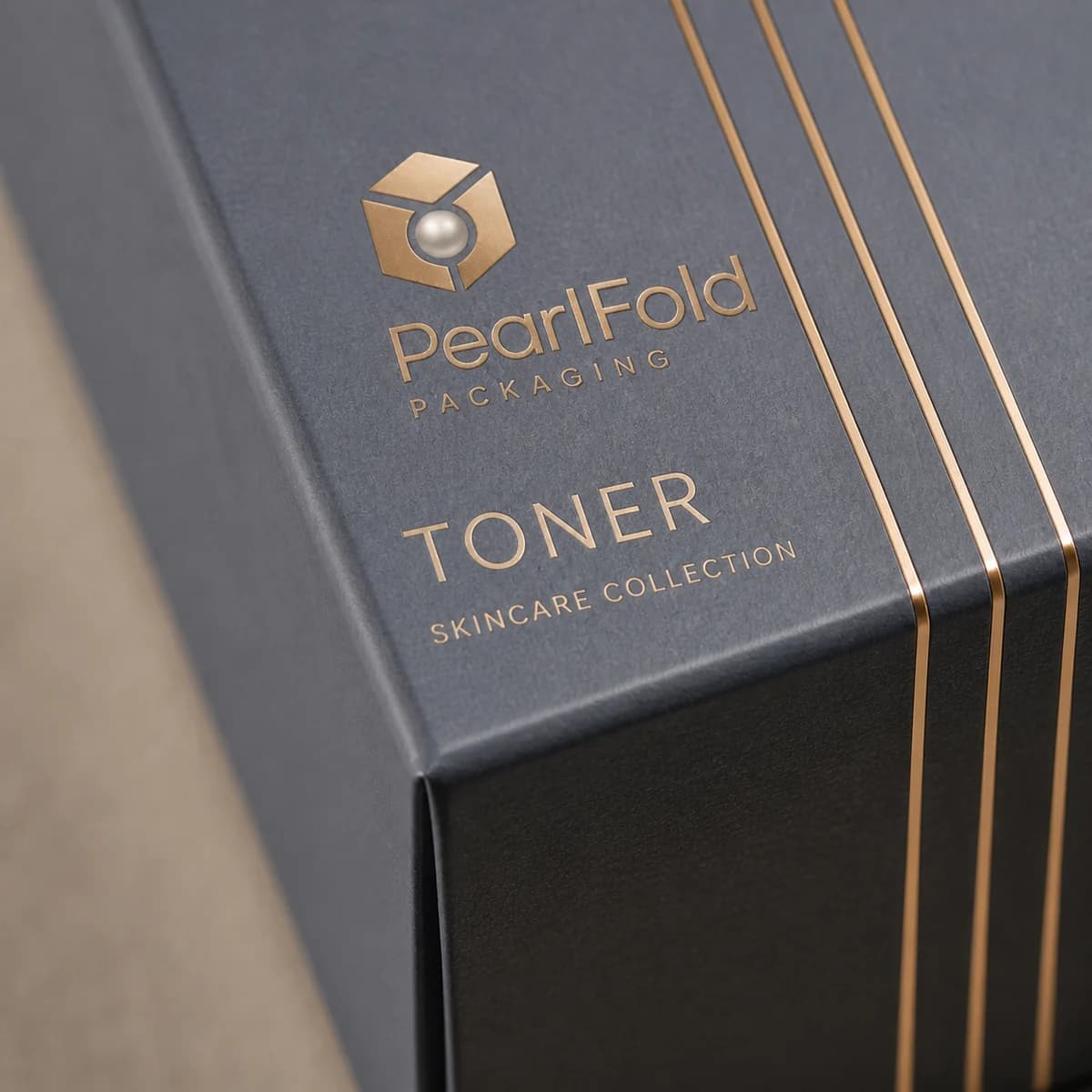 Close-up of custom toner box paper texture, print detail, and corner construction