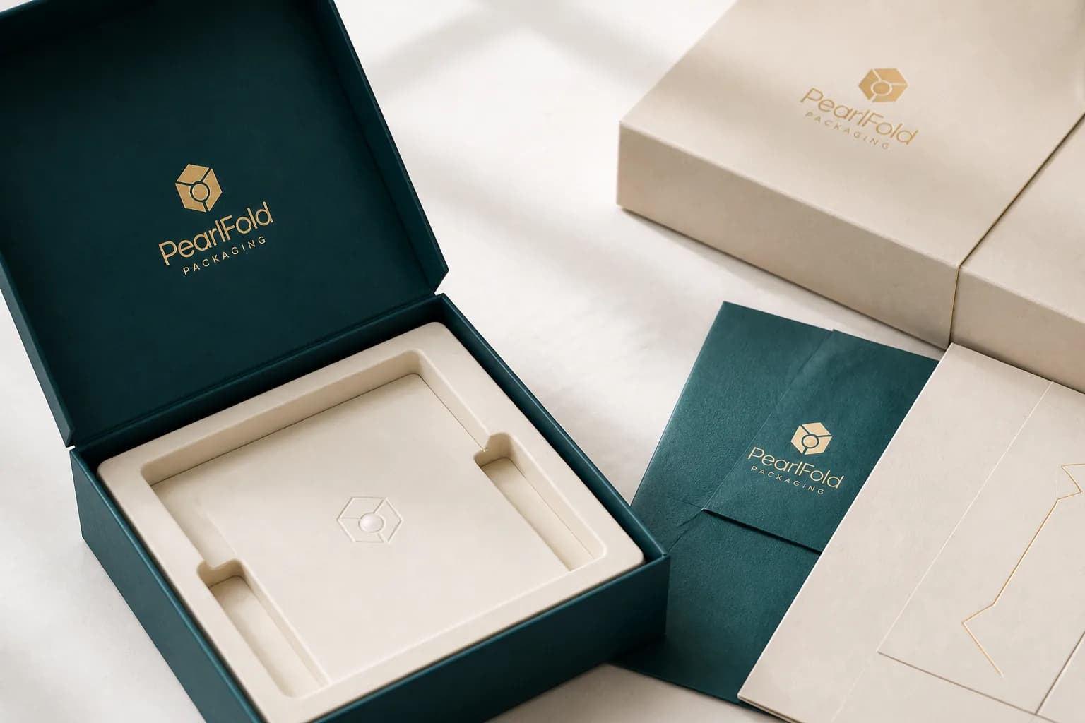 PearlFold rigid box and insert arranged for a careful packaging review
