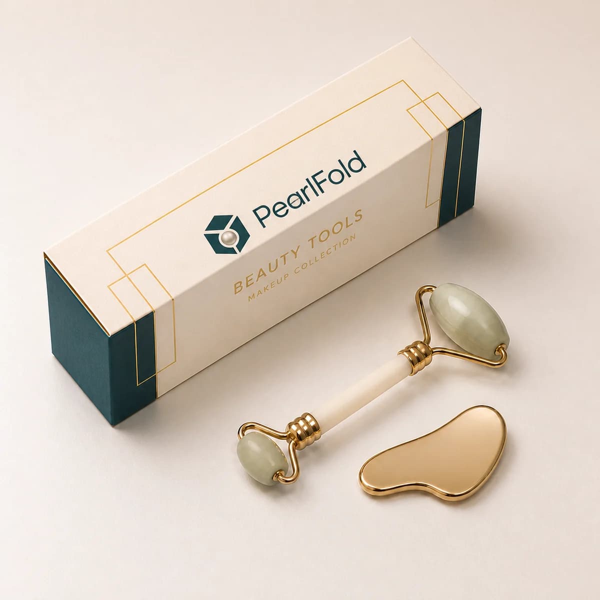 Custom beauty tool packaging shown from a three-quarter side angle