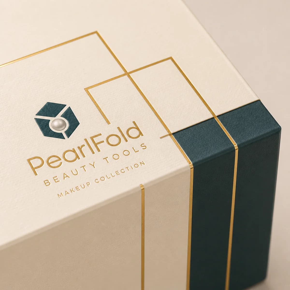 Close-up of custom beauty tool box paper texture, print detail, and corner construction