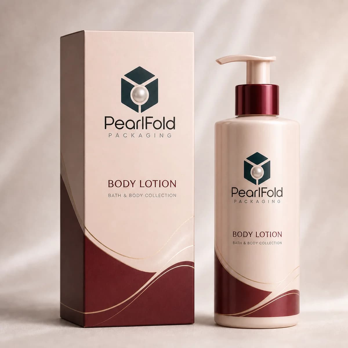 Close-up of custom body lotion box paper texture, print detail, and corner construction