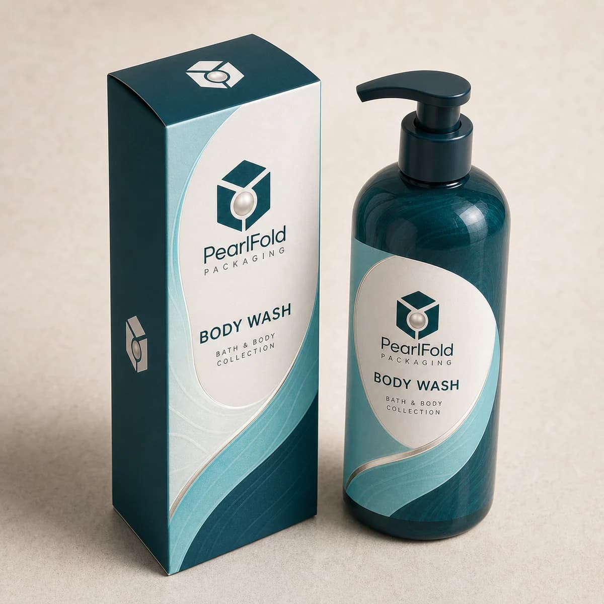 Custom body wash & shower gel packaging shown from a three-quarter side angle