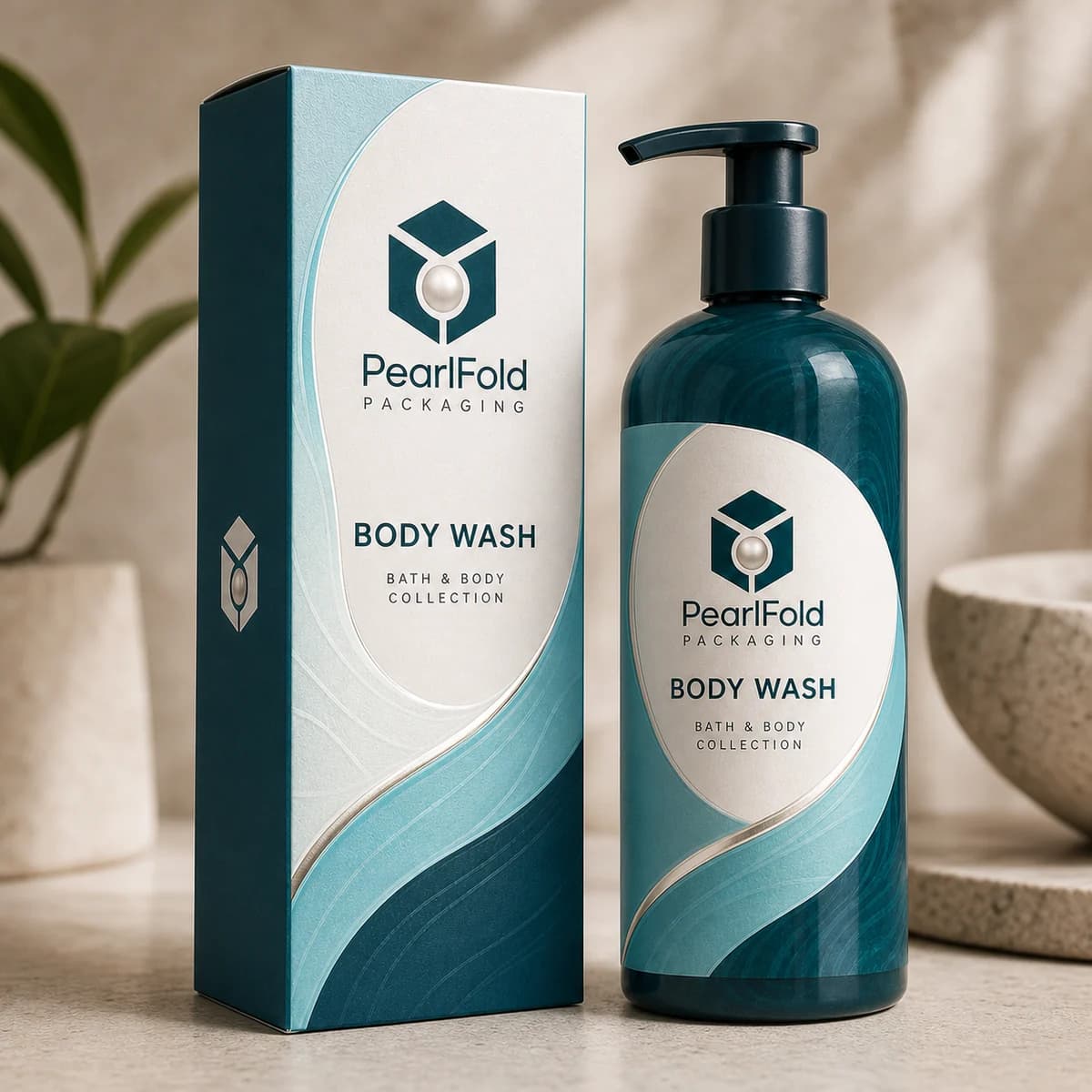 Close-up of custom body wash & shower gel box paper texture, print detail, and corner construction