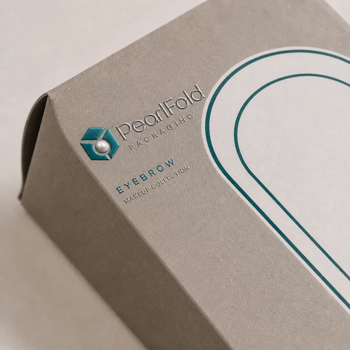 Close-up of custom eyebrow product box paper texture, print detail, and corner construction