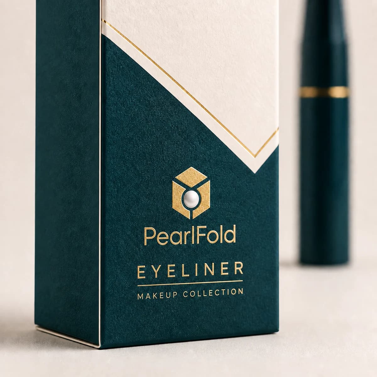 Close-up of custom eyeliner box paper texture, print detail, and corner construction