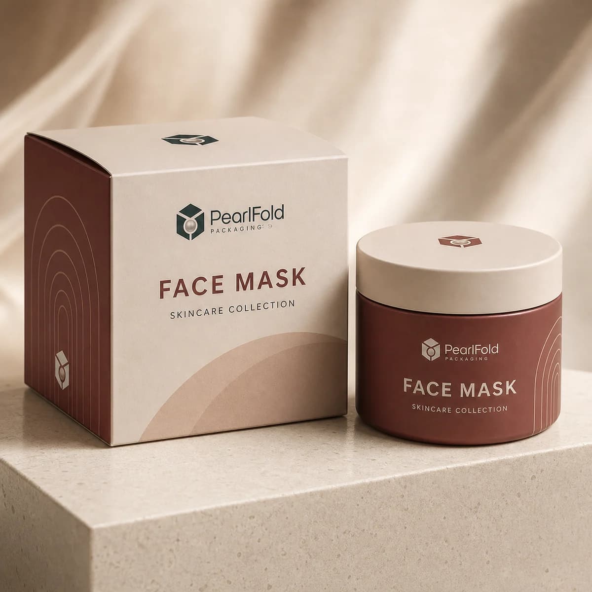 Custom face mask box in a premium square retail styling scene