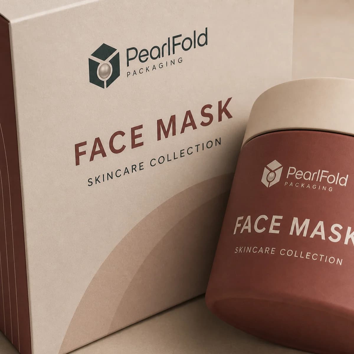 Close-up of custom face mask box paper texture, print detail, and corner construction