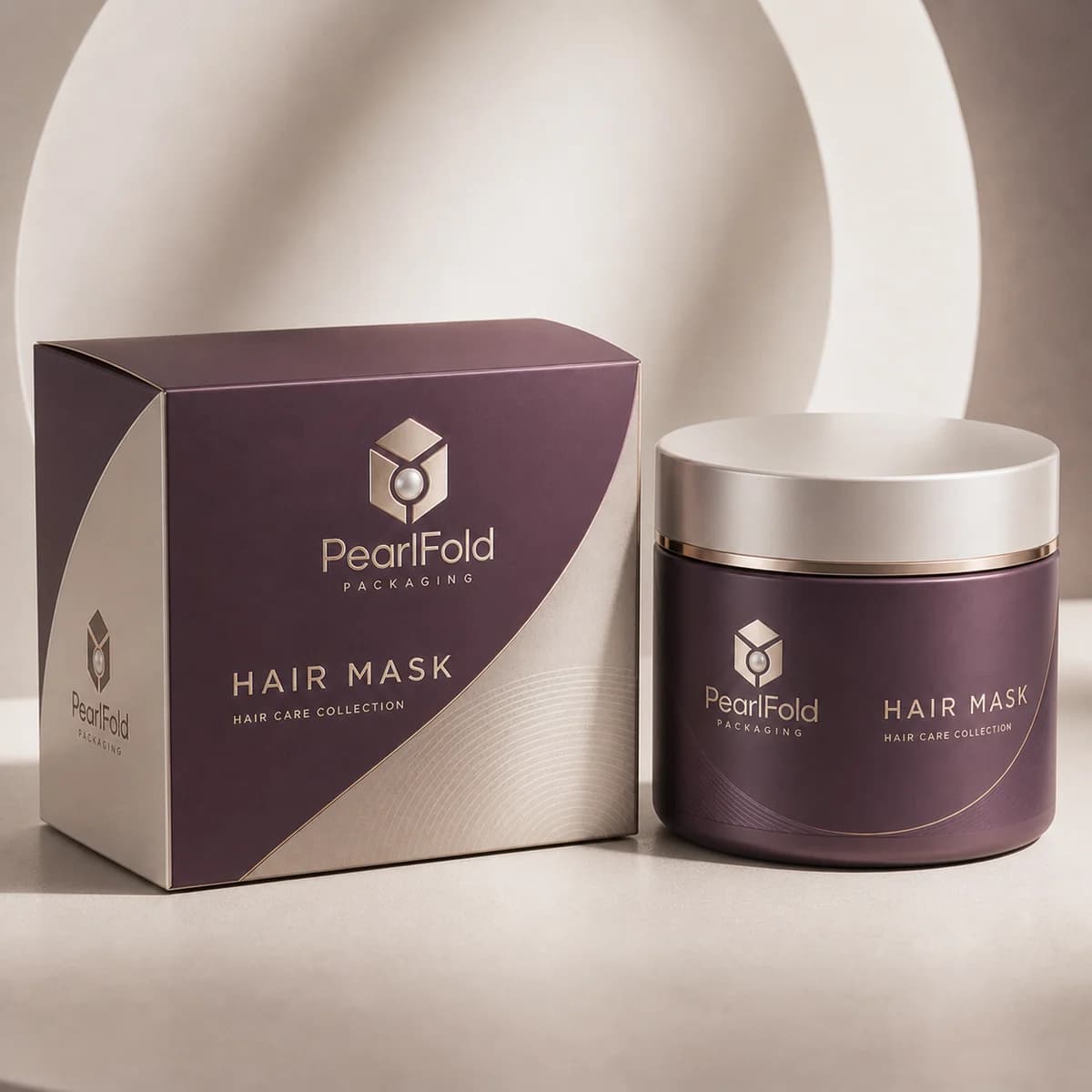 Custom hair mask packaging shown from a three-quarter side angle