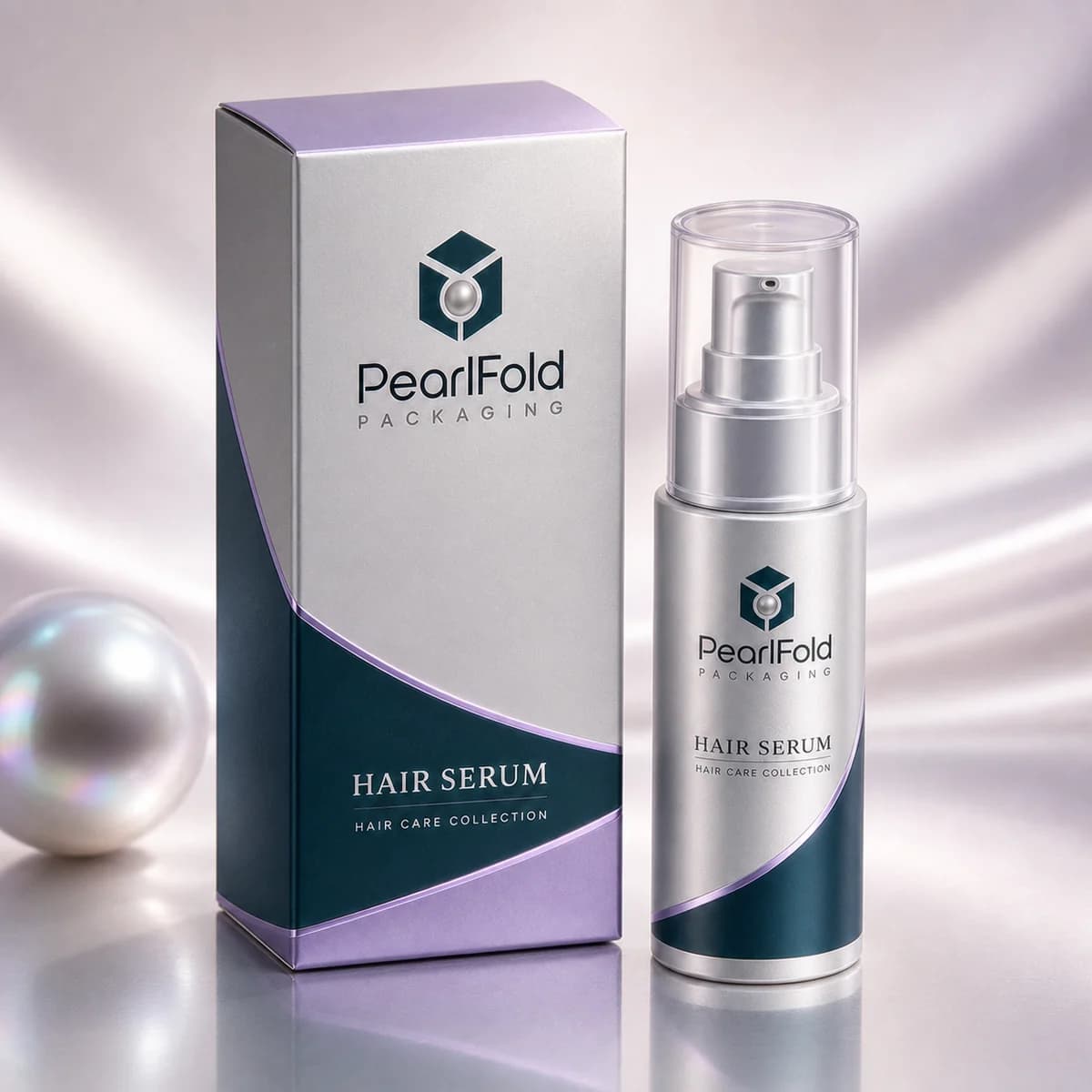 Custom hair serum packaging shown from a three-quarter side angle