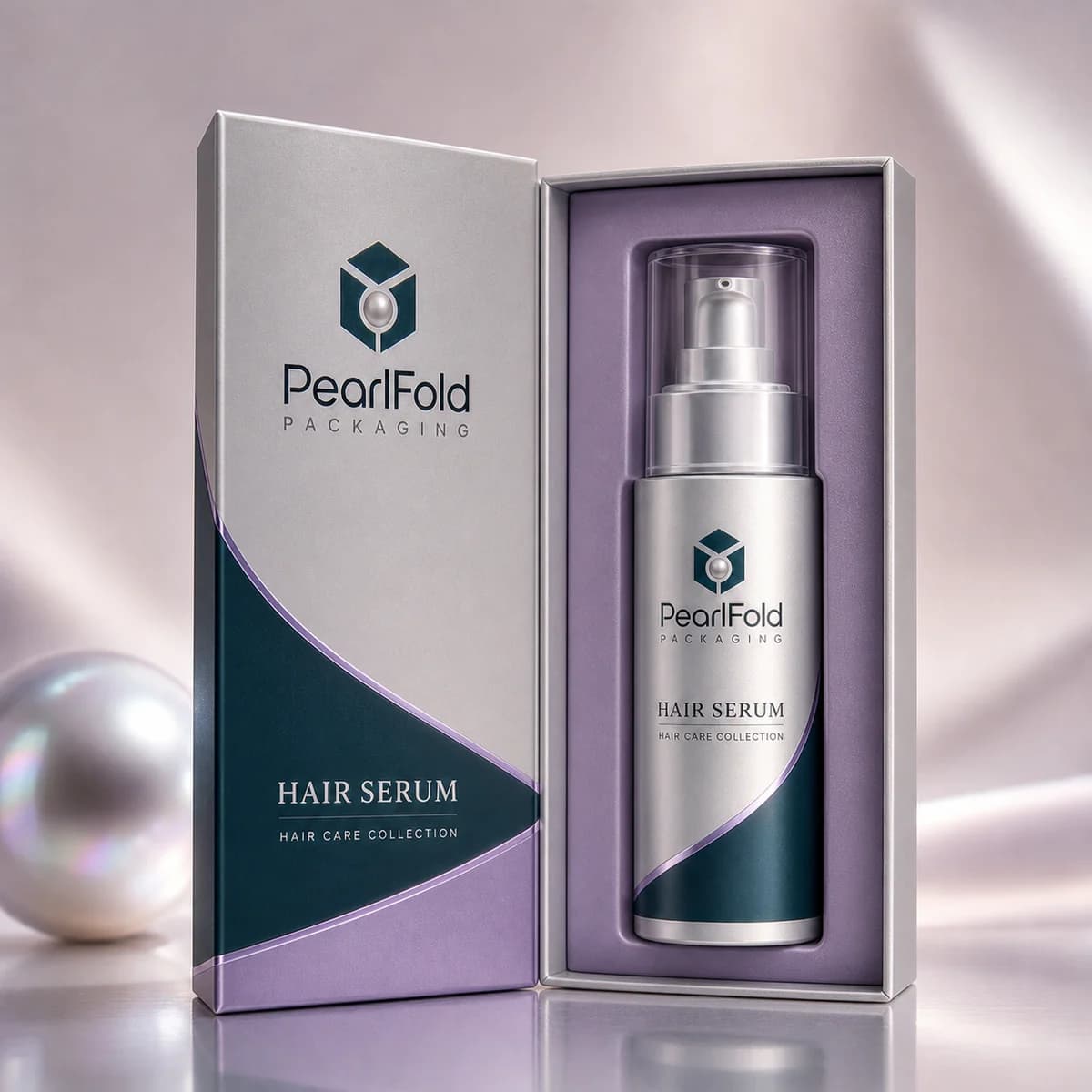 Open custom hair serum box showing its fitted insert and product presentation