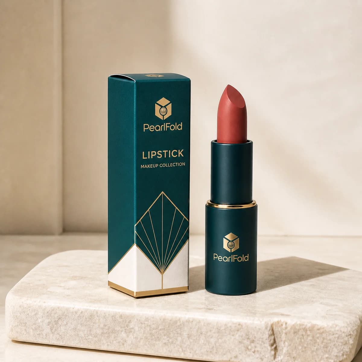 Custom lipstick box in a premium square retail styling scene