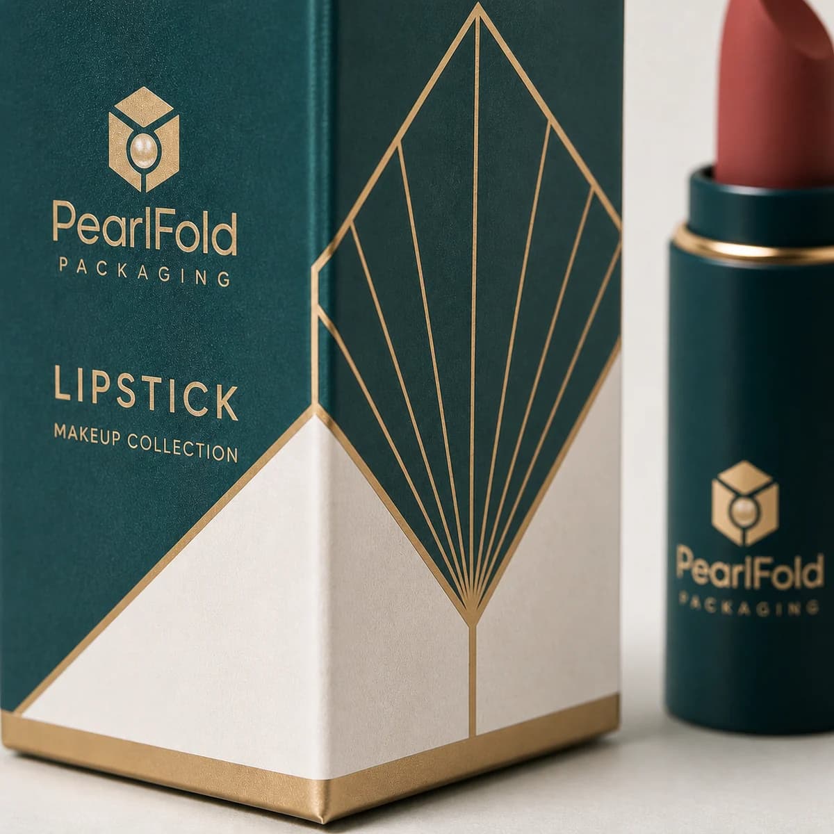 Close-up of custom lipstick box paper texture, print detail, and corner construction